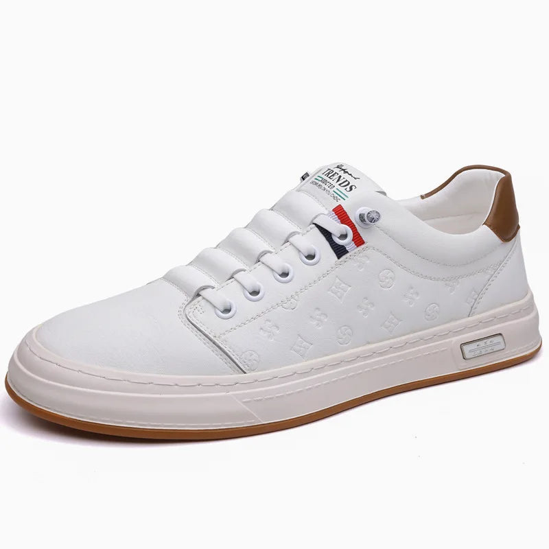 Trends Men's White Slip-On Casual Shoes Toe Breathable Rubber Sole Summer Fashion Sneakers Microfiber Lining Shoe Tongue Logo