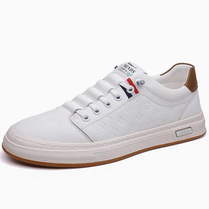 Trends Men's White Slip-On Casual Shoes Toe Breathable Rubber Sole Summer Fashion Sneakers Microfiber Lining Shoe Tongue Logo