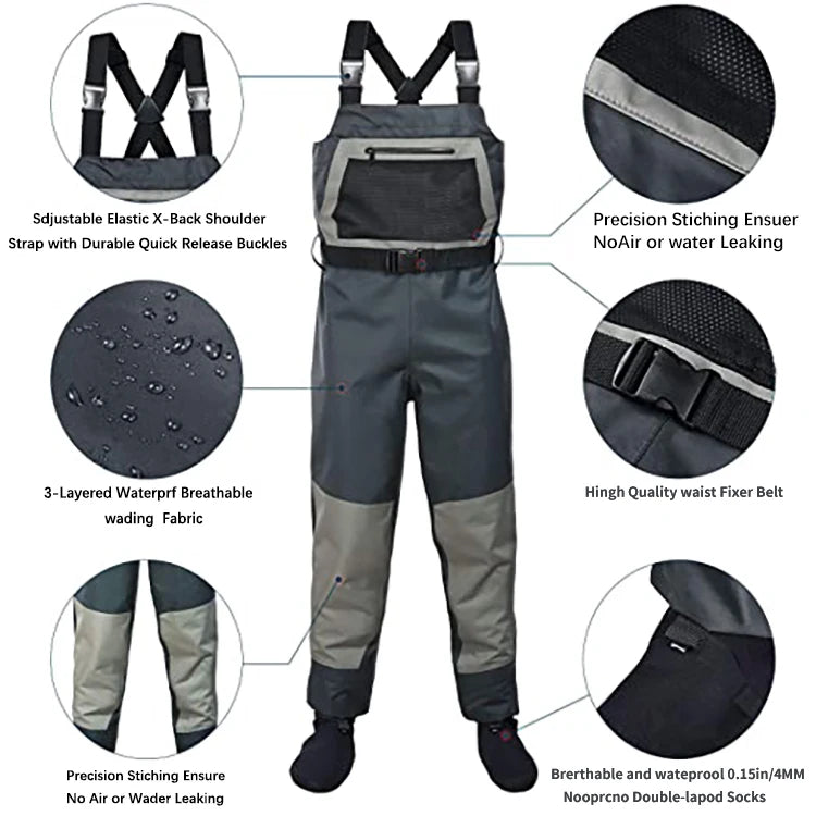 Factory Price in Stock 3 Layer Uninsulated Breathable Waders Sockfoot Best Breathable Waders Fly Fishing Hunting Chest Waders
