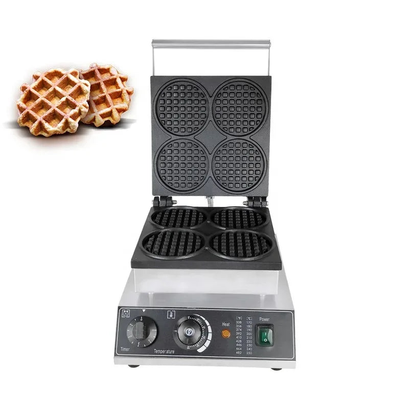 Stainless Steel Belgian Waffle Maker Machine Commercial 4 Grid Round Waffle Pancake Machine