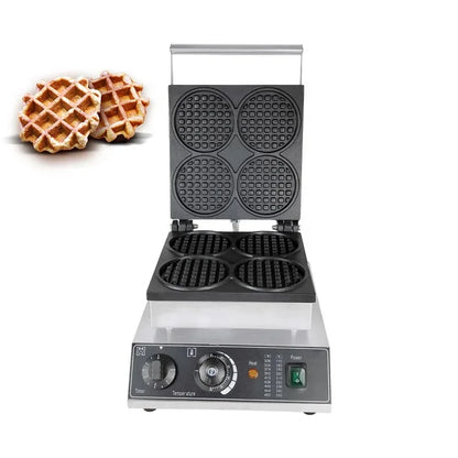 Stainless Steel Belgian Waffle Maker Machine Commercial 4 Grid Round Waffle Pancake Machine