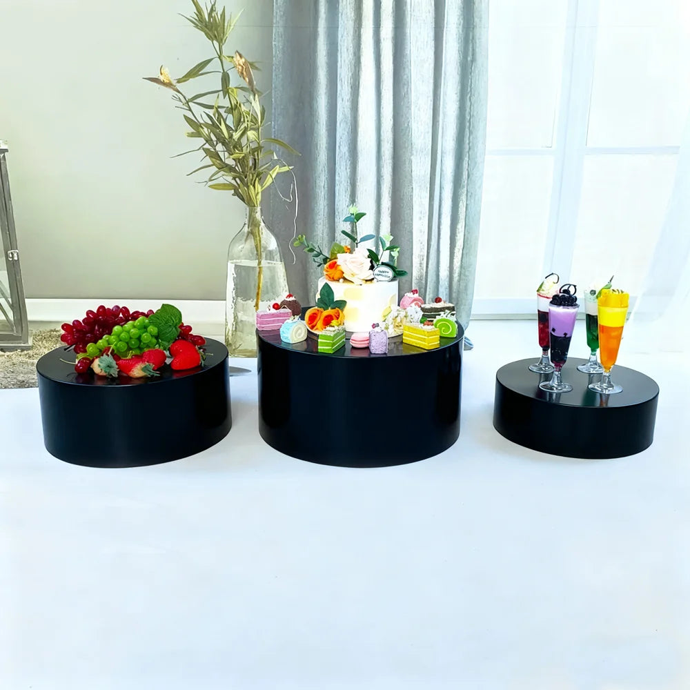 Set 3 Black Acrylic Cylinder Display Stands-Elegant Eco-friendly Portable for Wedding Christmas Graduation Party Decorations