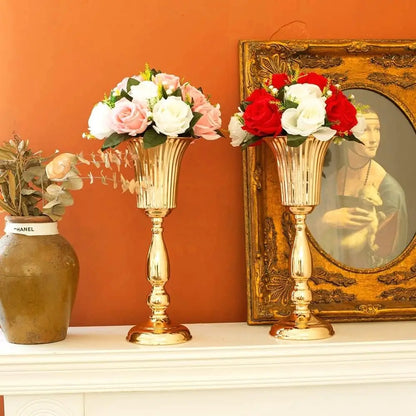 Factory Gold Artificial Flower Arrangements Trumpet Vase Wedding Centerpieces Table Decorations for Weddings Special Events