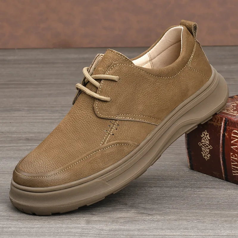Genuine Leather Men's Retro Casual Shoes Round Toe EVA Midsole Rubber Outsole Soft Spring Style Boat Shoes