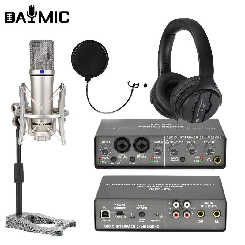 Mini Home Livestream Kit Microphone Headphones Sound Card Broadcast Recording Set