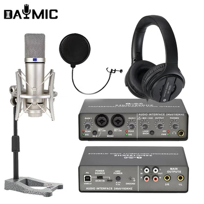 Mini Home Livestream Kit Microphone Headphones Sound Card Broadcast Recording Set