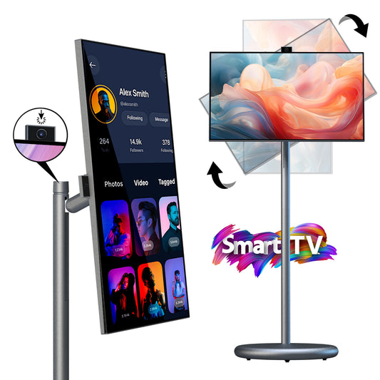 2025 Trend 27-Inch Touch Screen LED Display Portable 32-Inch HD Smart TV with 4G+64G Movable Stand Mobile Smart Television