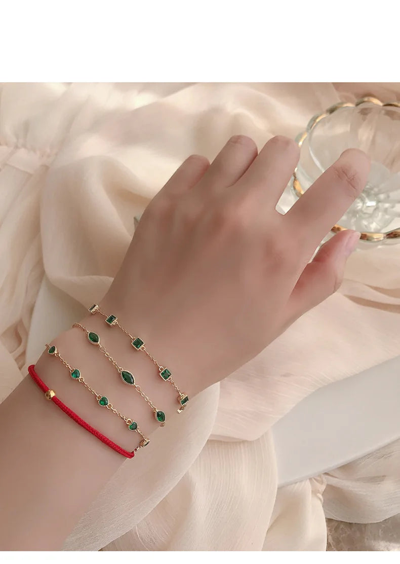 925 Sterling Silver Simple Emerald Crystal Bracelet For Women Light Luxury Temperament Mother's Day Jewelry Gift
