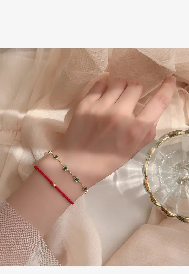 925 Sterling Silver Simple Emerald Crystal Bracelet For Women Light Luxury Temperament Mother's Day Jewelry Gift
