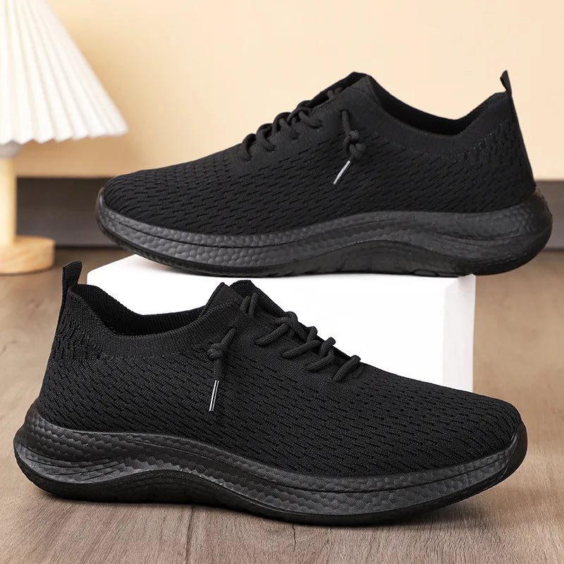 Men's Casual Flying Knitted Running Shoes Breathable Lace-Up Design Cross-Border Couple Fashion Mesh Autumn Walking Style