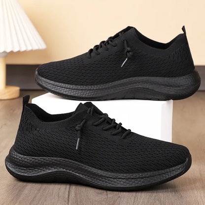 Men's Casual Flying Knitted Running Shoes Breathable Lace-Up Design Cross-Border Couple Fashion Mesh Autumn Walking Style