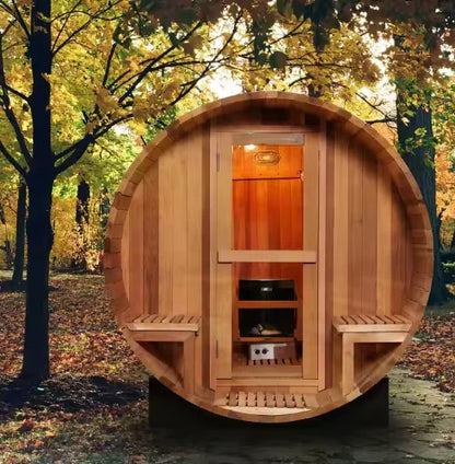 US Stock Spliced Red Cedar 4-6 Persons Outdoor Barrel Traditional Sauna Room Wood Sauna 6000W ETL Stove