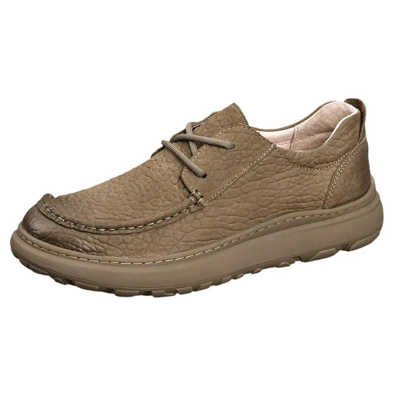 Genuine Leather Men's Casual Shoes Round Toe Lace-up Breathable EVA Sole All Seasons Boat Shoes