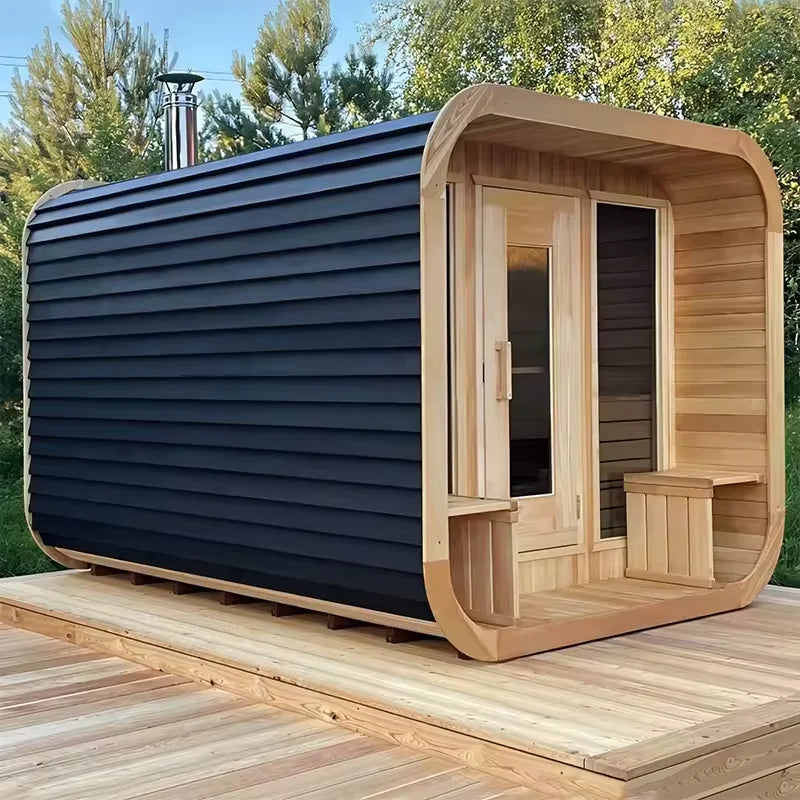Best Seller Electric Outdoor Infrared Sauna Room Traditional Red Cedar Hemlock Solid Wood 2-Person Capacity Stove Villa