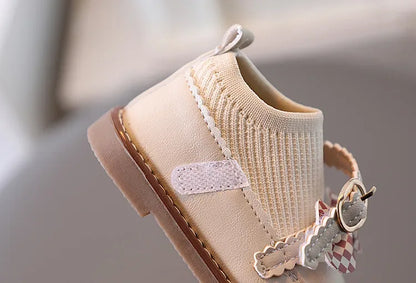 New Cute Girl Lattice Bowknot Baby Princess Shoes Casual Anti slip Outdoor Preschool Children's Soft Sole First Walking Shoe