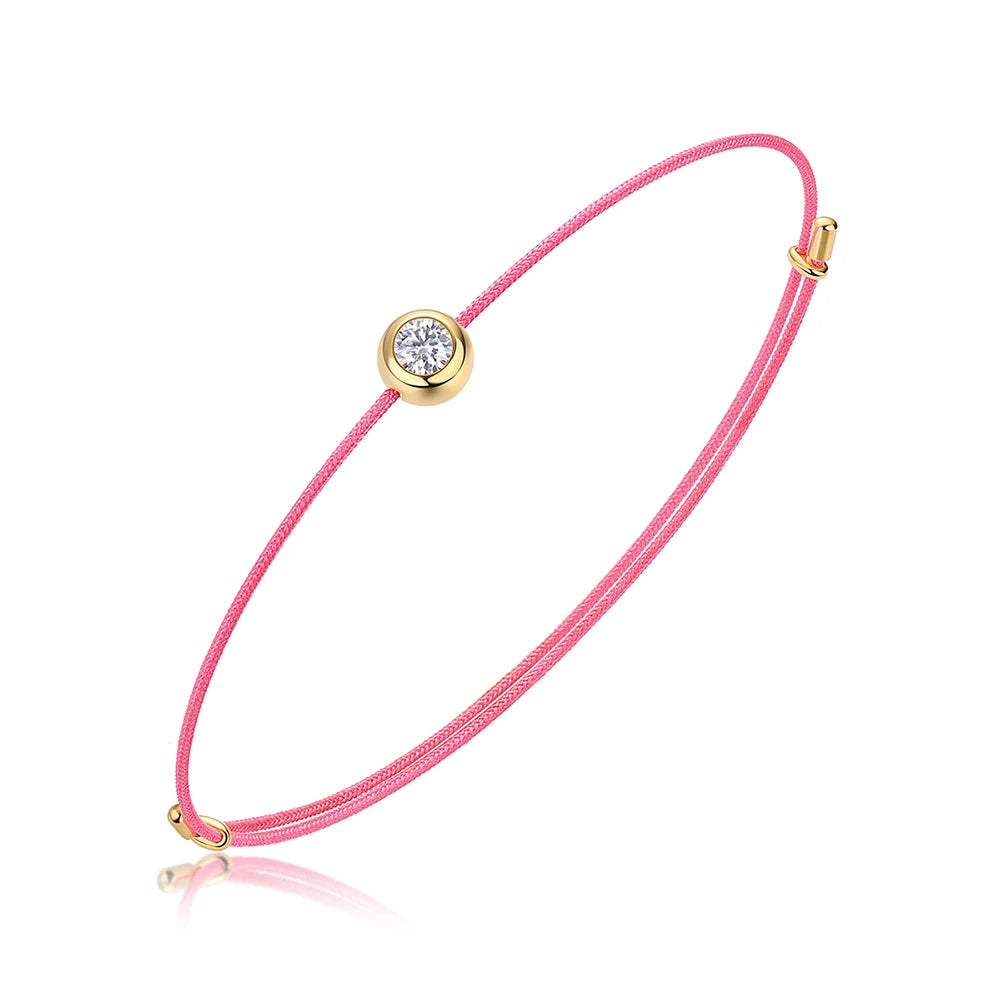 VVS1 Round Moissanite Gemstone Rope Bracelet Luxury Women Jewelry for Girls Pink Red Rope Moissanite Charm Bracelet