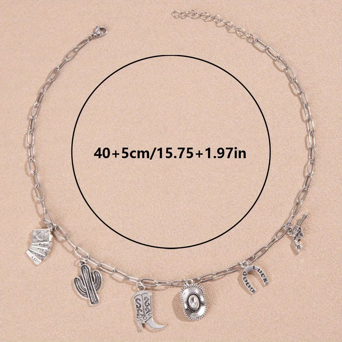 1 Stylish Vintage Western Cowboy Stainless Steel Necklace Rope Chain-Women's Party Jewelry Featuring Cowboy Boots Gun Pendant
