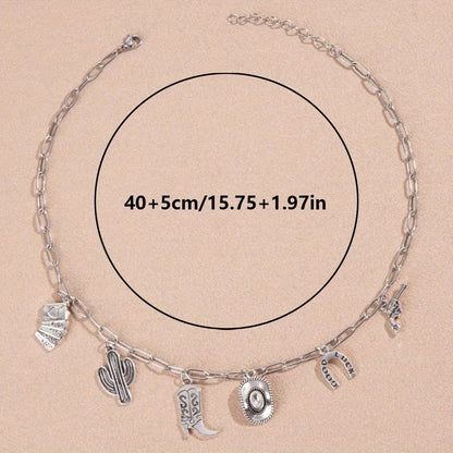1 Stylish Vintage Western Cowboy Stainless Steel Necklace Rope Chain-Women's Party Jewelry Featuring Cowboy Boots Gun Pendant