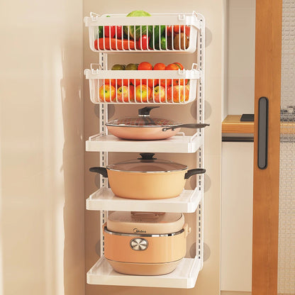 Punch-free hang Wall Vegetable Fruit Rack Kitchen Metal Storage Grill Basket Adjustable Plant Stand Pan Pot Lid Organizer Holder