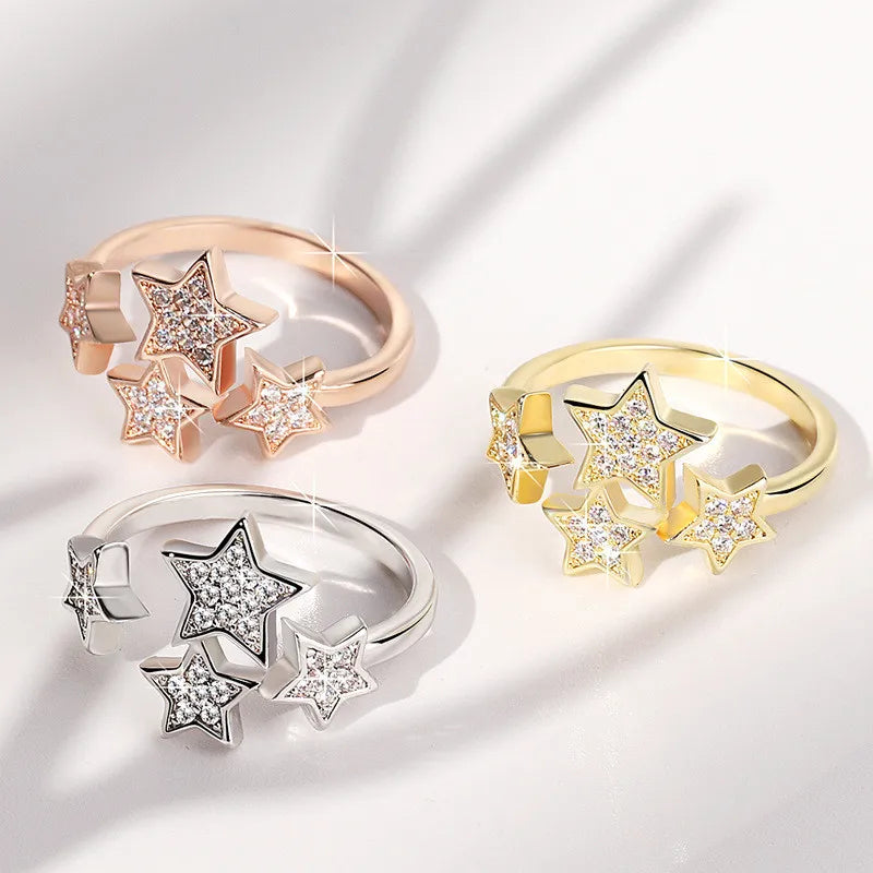F1268 Star Cluster Rings For Women Cubic Zirconia Pave Setting Fashion Jewelry Gift Ring