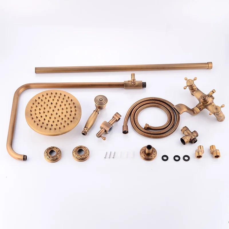 Modern European-Style Brass Bathroom Shower Suite Dual Handle Wall-Mounted Shower Faucet Slide Bar Ceramic Valve Core Rain Spray