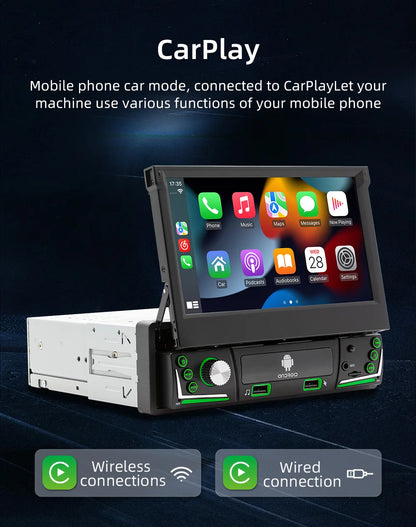 BQCC 7\" 1DIN Android 13 Car Radio Retractable HD Screen Auto Electronics 1+32G/2+32G/2+64G WiFi GPS Navigation SDK Mirror Link