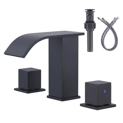 Waterfall Bathroom Faucet 3 Hole, 8" Widespread Wash Basin Tap 2 Handles Bathroom Sink Faucet with Pop up Drain and Supply Lines