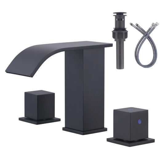 Waterfall Bathroom Faucet 3 Hole, 8" Widespread Wash Basin Tap 2 Handles Bathroom Sink Faucet with Pop up Drain and Supply Lines by PDG ibma