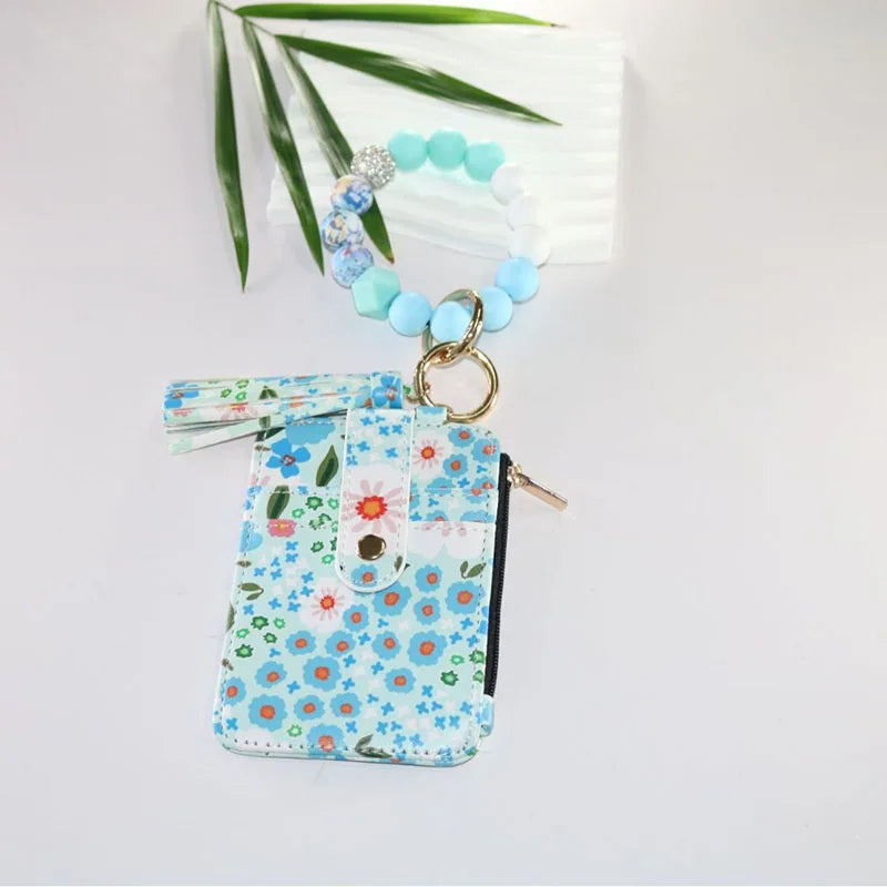 2025 New Fruit  Pattern Leather  Bracelet Fringe Key Chin Card Bag Document Wrist Portable Keychain  Zipper Card Holder Wallet