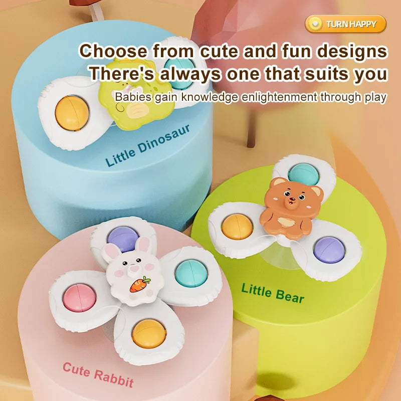 Cartoon suction cups for babies table fun spinning tops Children baby soothing toy Fidgety spinner grip training  Splashing toy