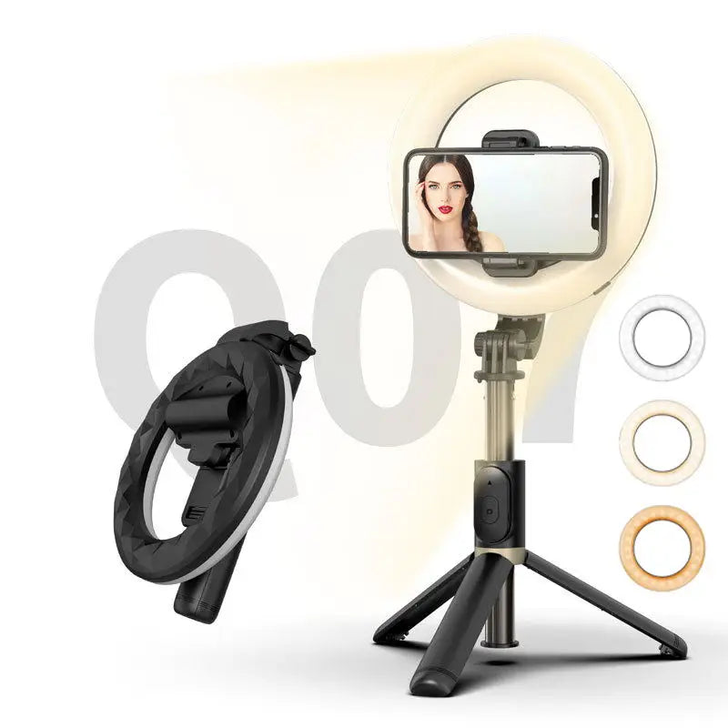 Q07 Selfie Stick Tripod with 6 Inch 3 Color Temperature Ring Light 798mm Foldable for Video Vlog