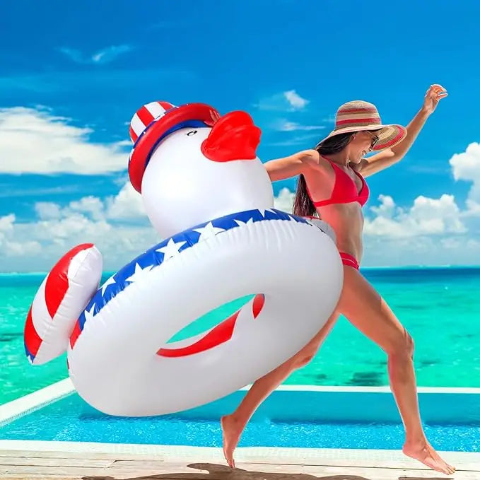 Inflatable Pool Floats  Ring Red White Blue Inflatable Pool Rafts Summer Beach Pool Party Supplies  for Independence Day