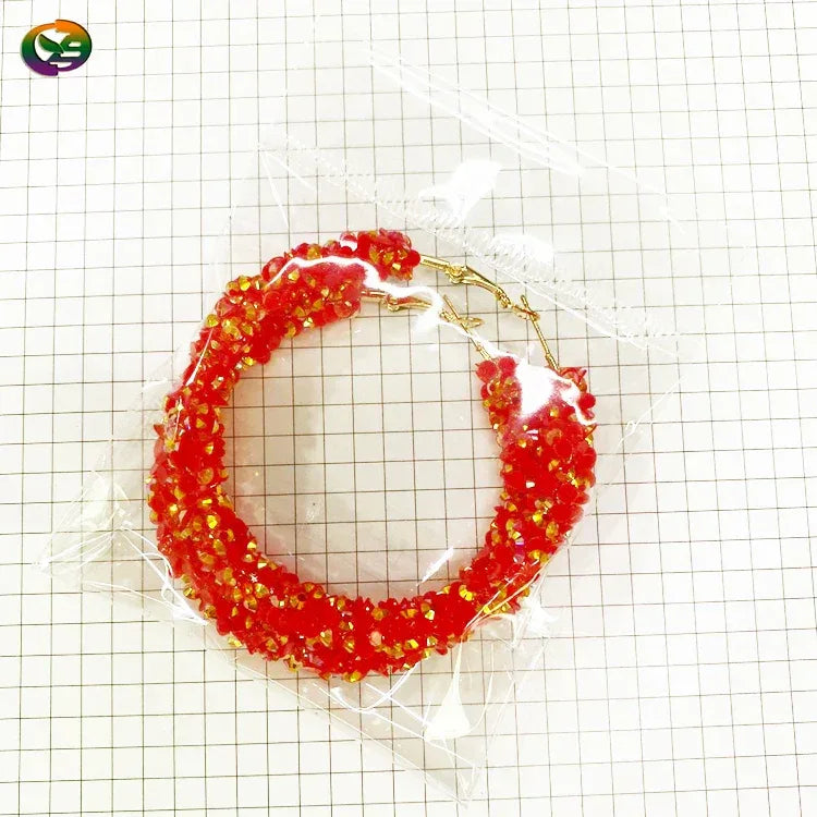 Trendy Women Geometric Big Hoop Earrings Resin Crystal Bling Hoop Earrings Custom Color Exaggerated Gold Earring for Girls