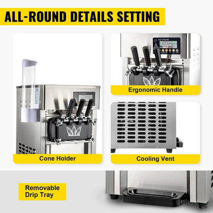 EU/US Ready Stock One Week Arrive VEVOR Soft Ice Cream Machine Commercial Countertop Soft Ice Cream Maker