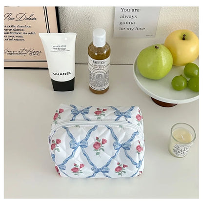 YY Handmade Cotton Makeup Bag for Women Aesthetic Girl for Toiletry Bag with Bow Detail National Style Handmade by Women