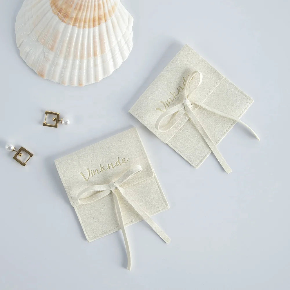 Wholesale 8*8cm Cream Luxury Microfiber Soft Packaging Bag Custom Unique Design with High Quality Logo for Jewelry Container