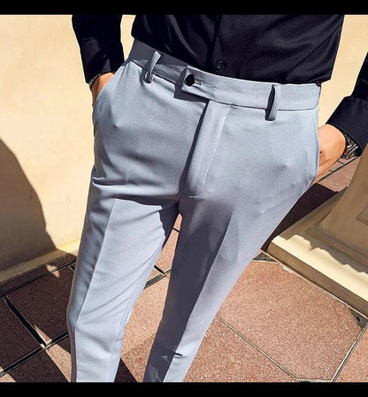 Boutique Fashion Solid Color Mens White Business Casual Suit Pants Male Slim Casual Trousers Wedding Dress Suit Pants