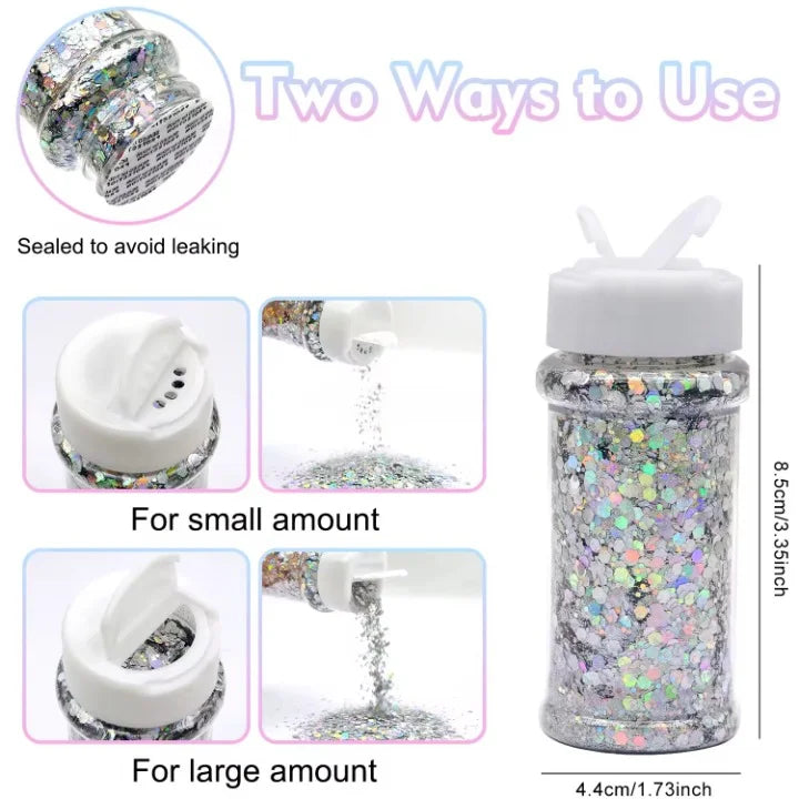 2 oz Hexagon Large Chunky Glitter Set Snowball Cosmetics Make up Nail  Crafts Shaker Bottle Free Shipping US Stock