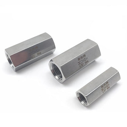1/8" 1/4" 3/8" 1/2" 3/4" 1" 304 Stainless Steel One-Way Check Valve with Ball Structure Hexagonal Female Thread
