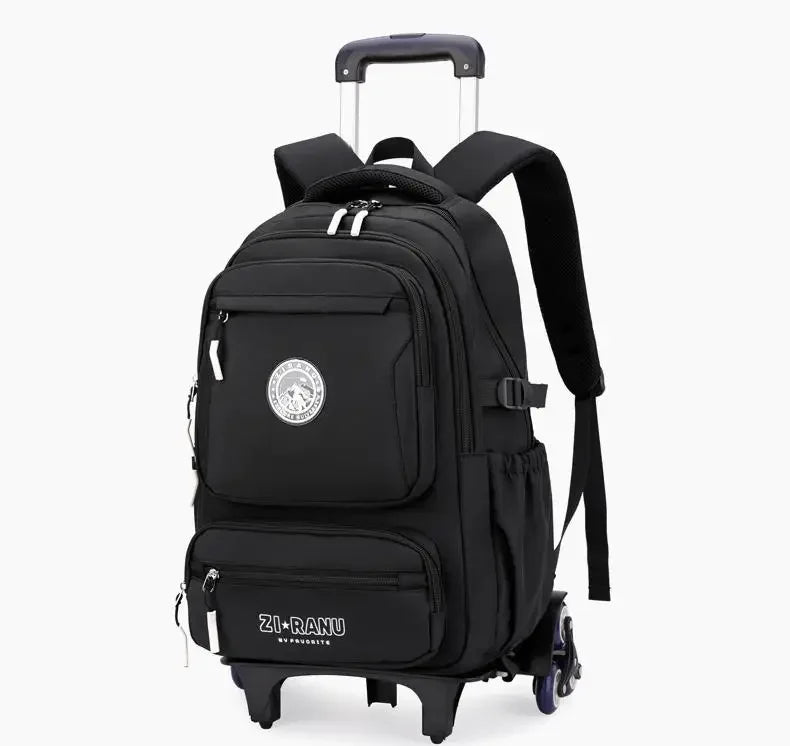 Wholesale Custom Unisex Children's Trolley Backpack Wheeled School Bag Fashionable Waterproof Characters Pattern Zipper Closure