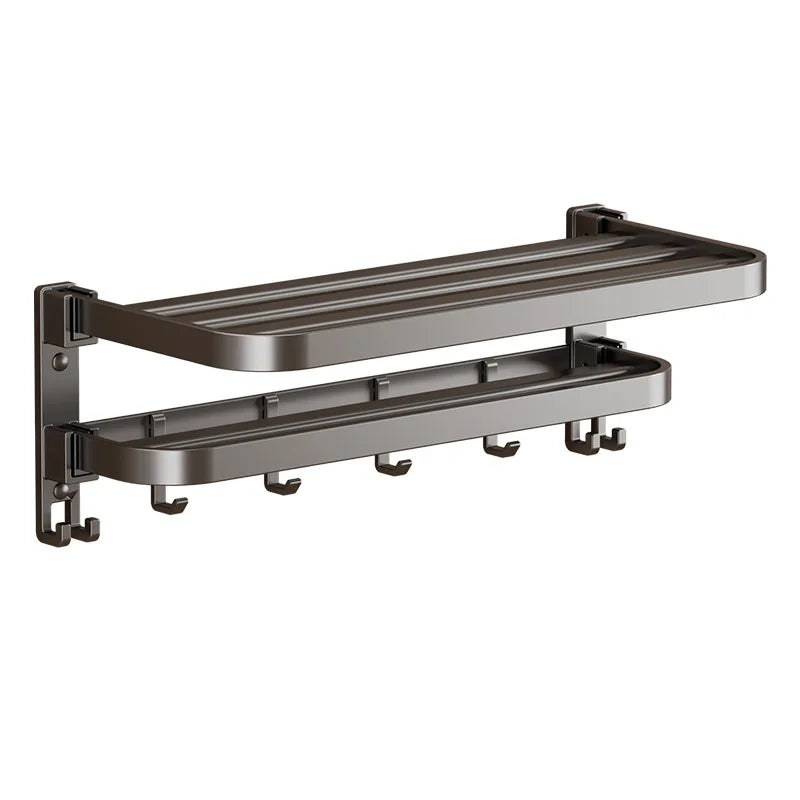 Modern Gun Grey Aluminum Bath Towel Rack Integrated Hanger Toilet Six-Piece Bathroom Accessories Set