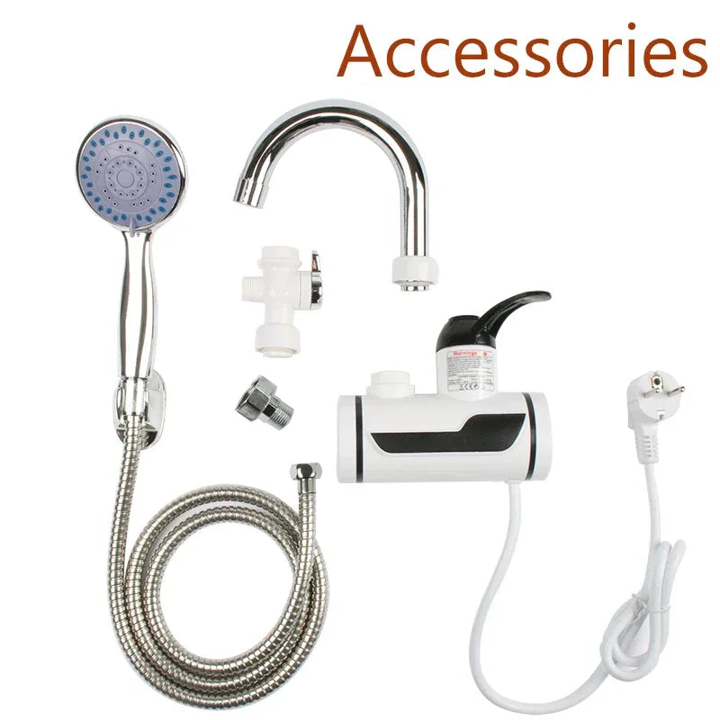 DMWD Electric Instant Hot Water Faucet Stainless Steel Water heater with LED Temperature Display Tankless Tap For Kitchen shower