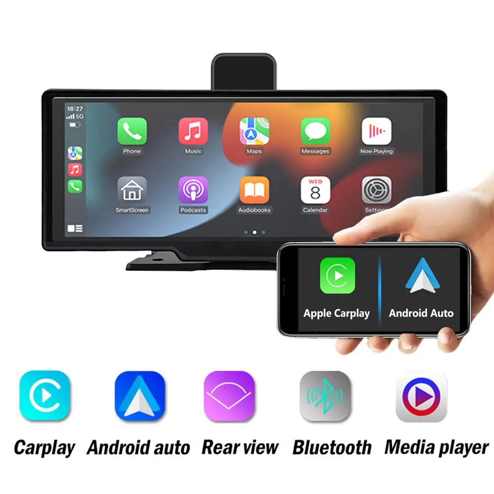 10.26 Inch Touch Carplay Screen 1080p Dash Cam DVR Car Screen Wireless Carplay Android Auto FM Phone Mirror Link Music Player