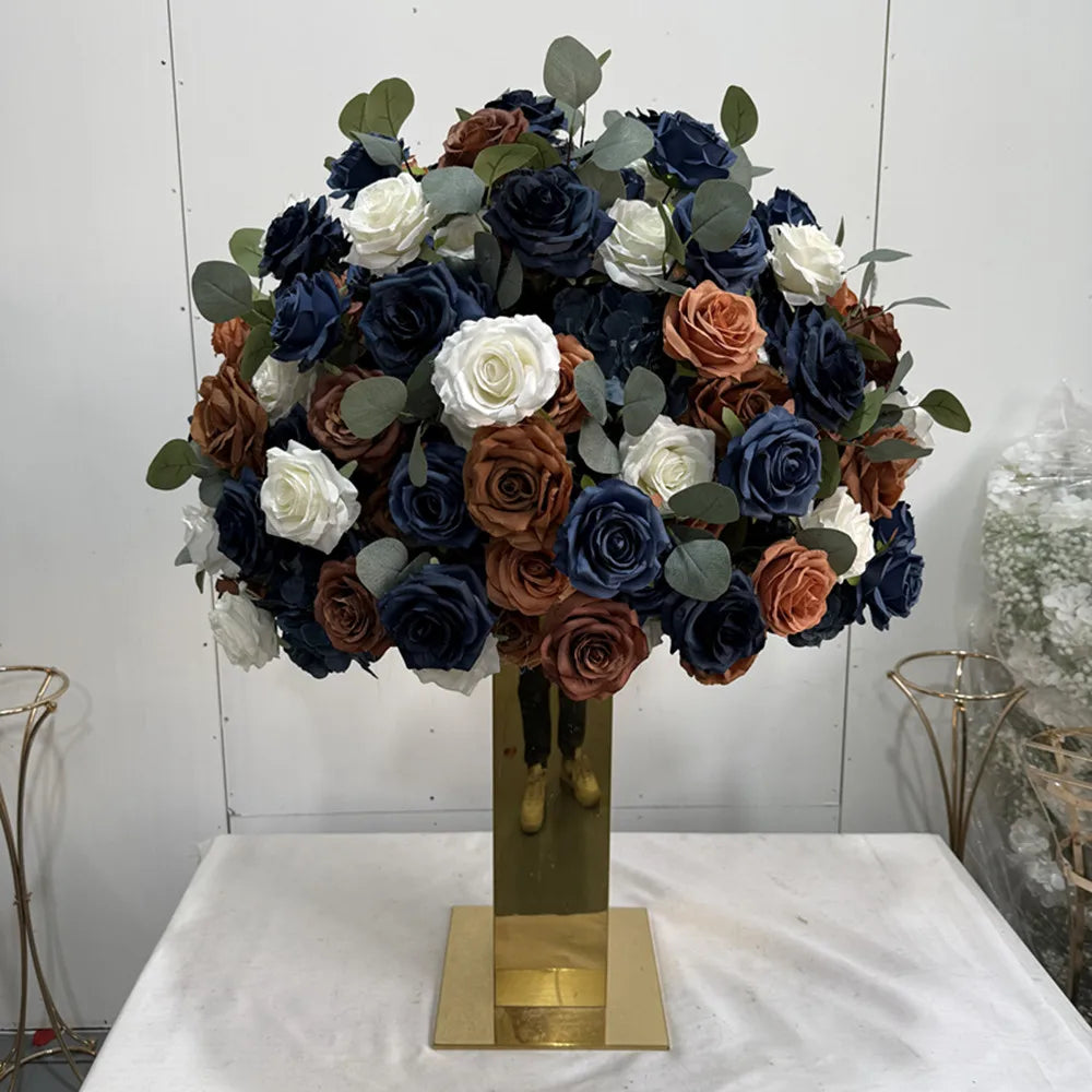 IFG Floral Factory Customized Elegant  Navy Blue Copper White Greenery  Wedding Centerpiece Flower Decor