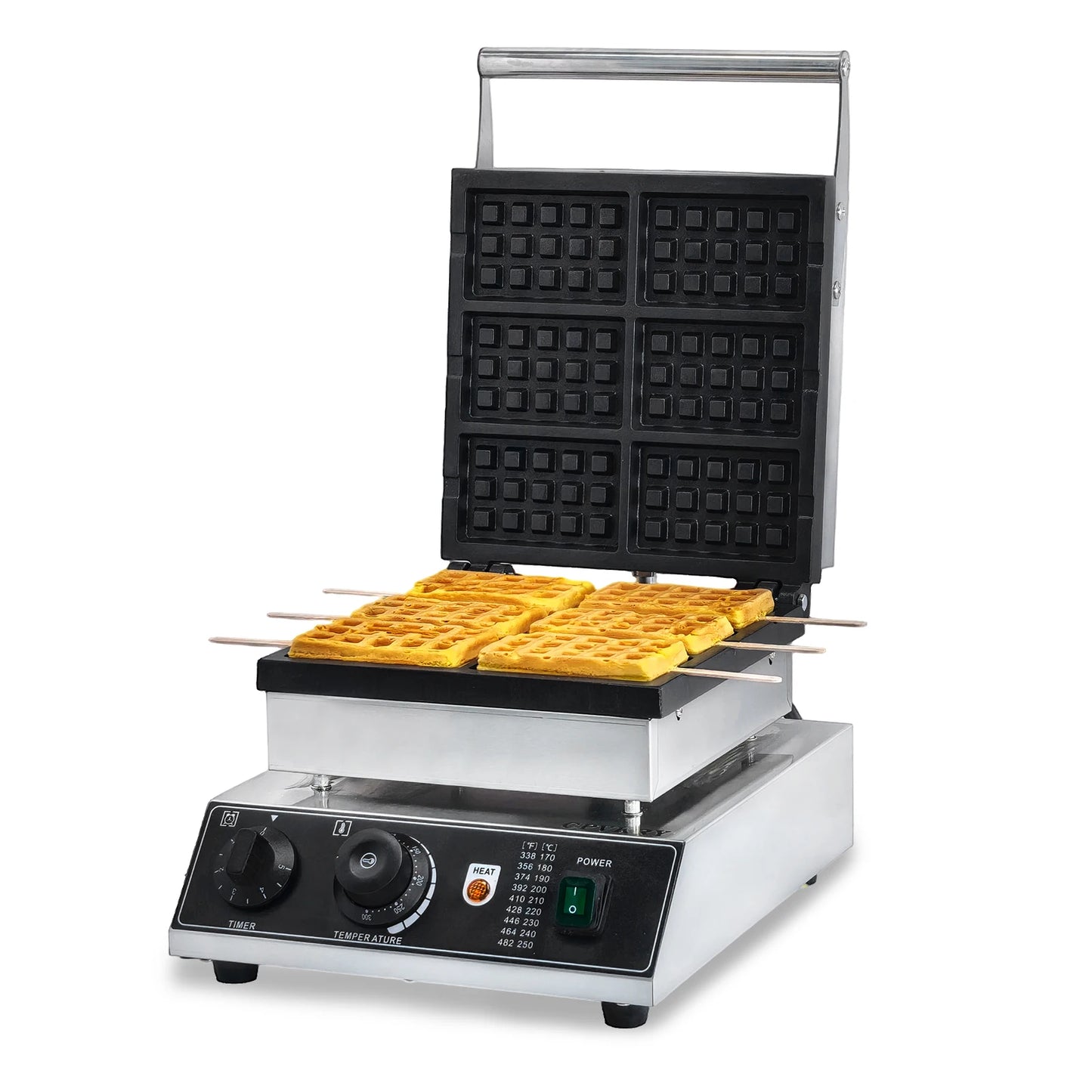 1750W Commercial Stainless Steel Non-Stick Waffle Maker 50-300℃ Commercial Flip Balance Heating Waffle Iron 6pcs Honeycomb New