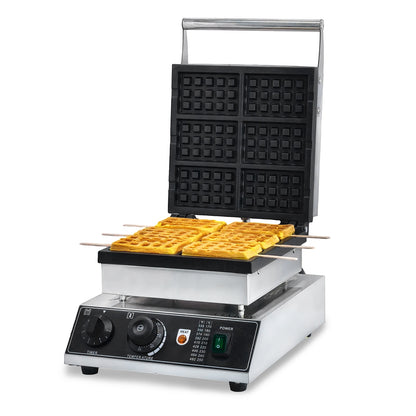 1750W Commercial Stainless Steel Non-Stick Waffle Maker 50-300℃ Commercial Flip Balance Heating Waffle Iron 6pcs Honeycomb New