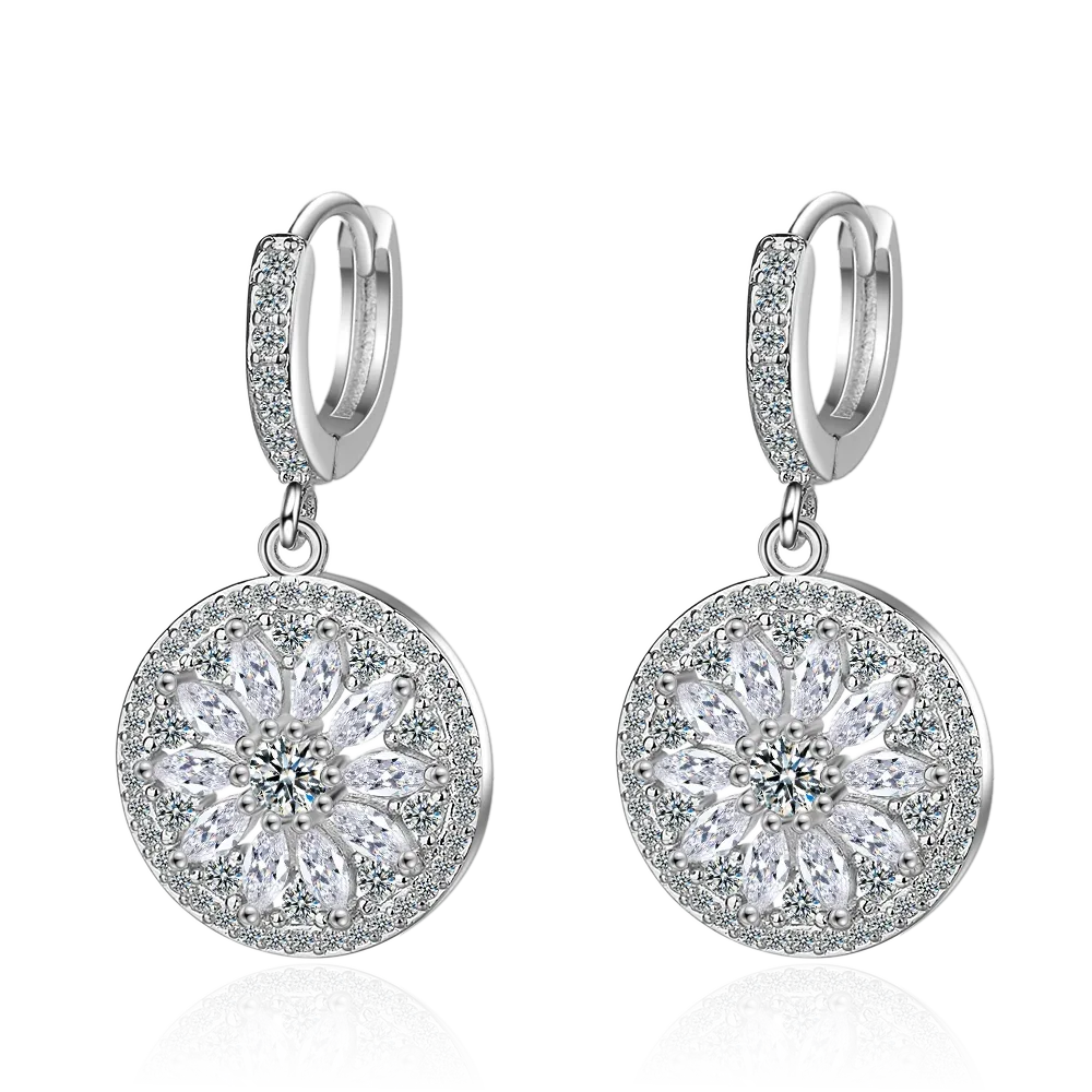 Luxury 925 Sterling SIlver Hollow-out Dream Catcher With Round Cut CZ Zircon Earrings For Women Ear Jewelry Valentine's Day Gift