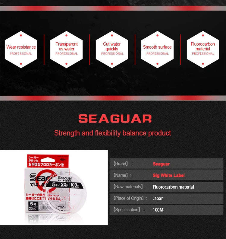 SEAGUAR White Label 100m Fluorocarbon Fishing Leader Line Surface Coating Treatment for Optimal Performance Streams Lakes Rivers