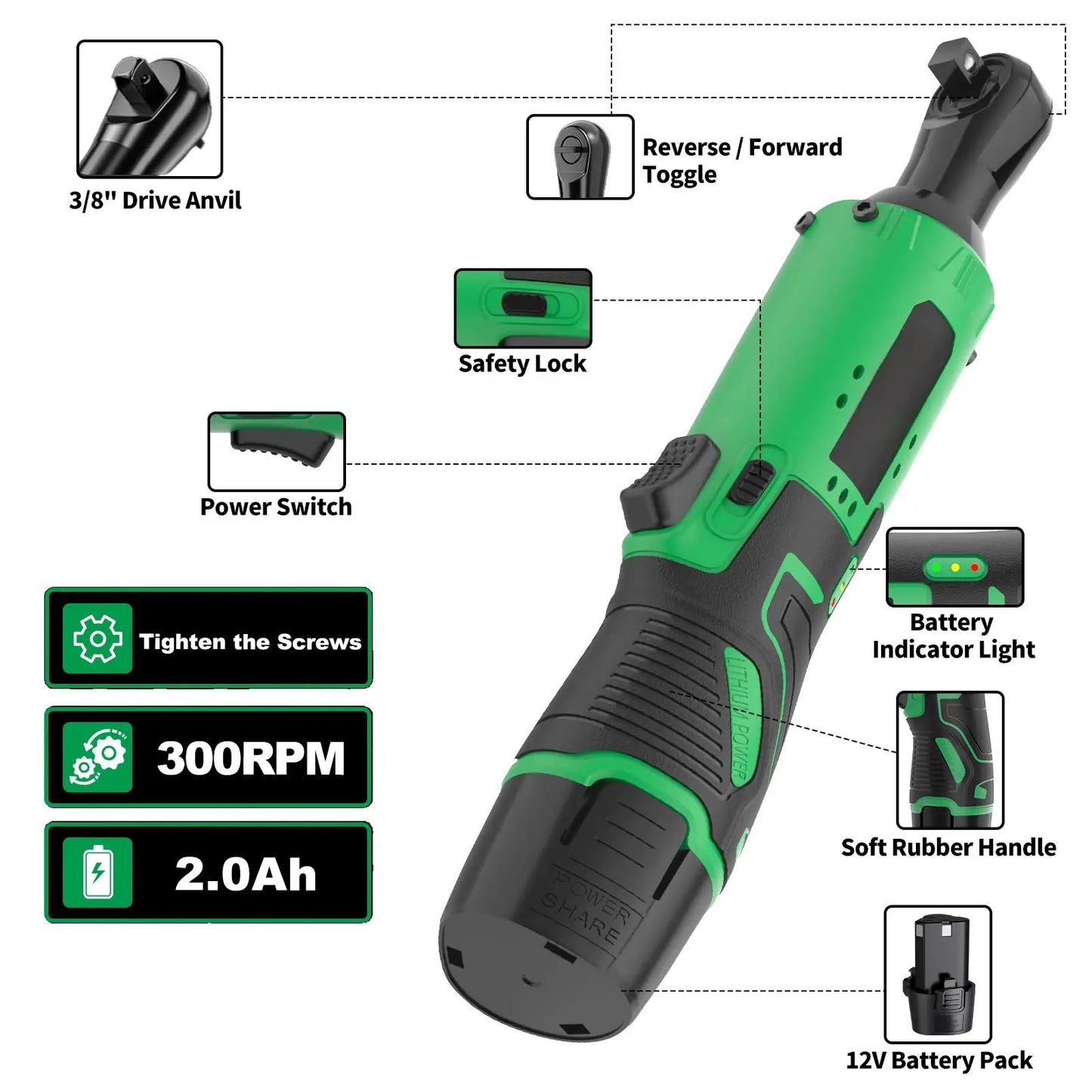 Battery Powered 12V Ratchet Wrench Electric Impact Wrench DIY Grade 45Nm Torque for Car Local US Warehouse