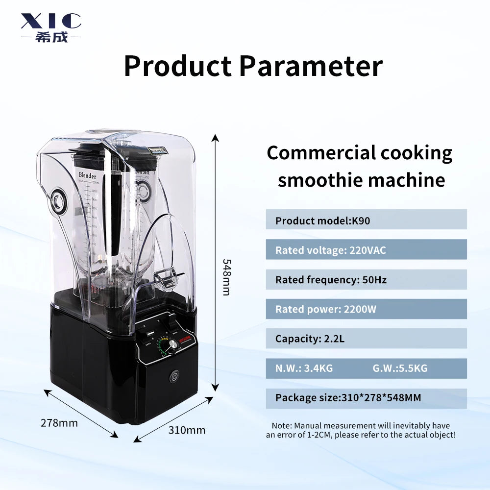 High Speed 2.2L Kitchen Food Heavy  Duty Blender Mixer Industrial Korean Bingsu Machine With Sound Proof Cover